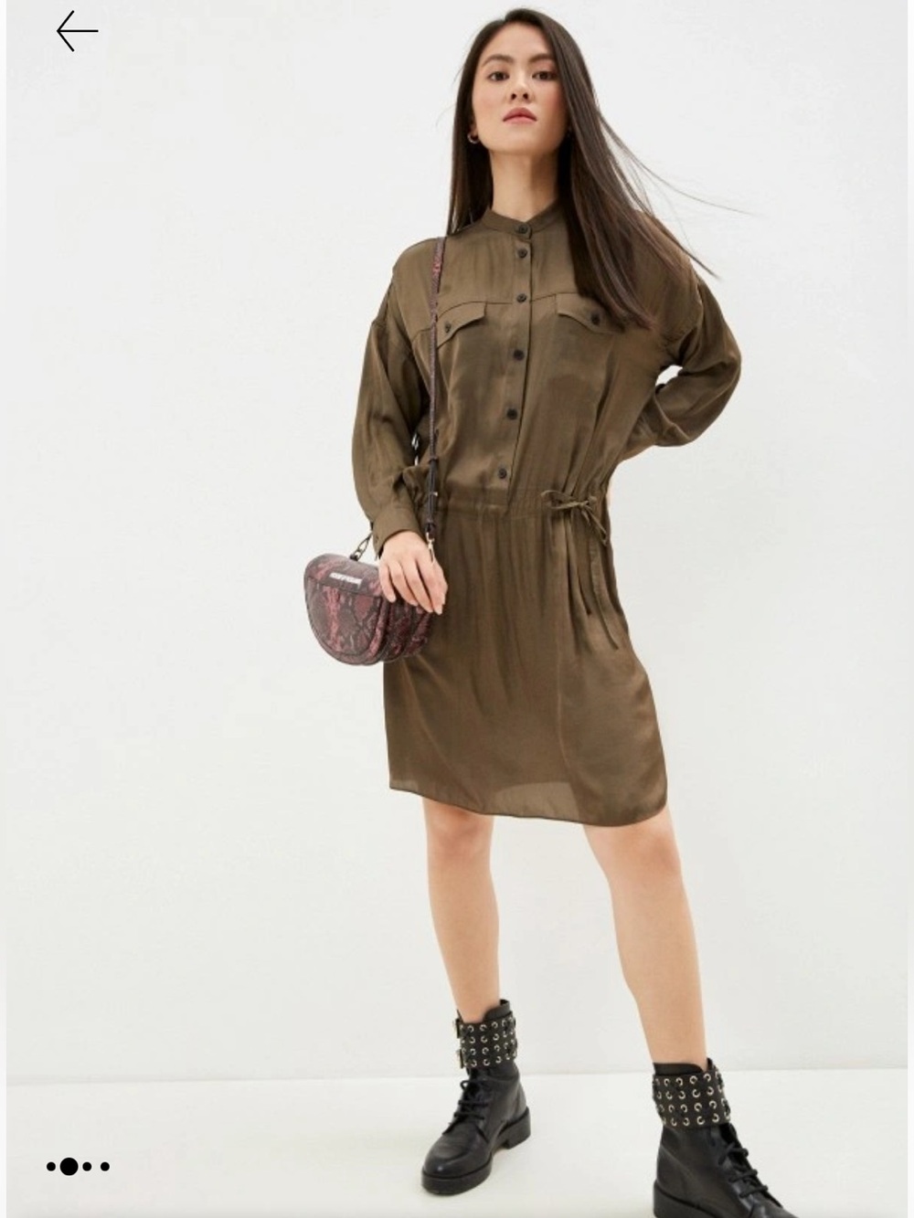 Zadig & Voltaire Romeo Satin Long-Sleeve Drawstring Shirt Dress Bronze
